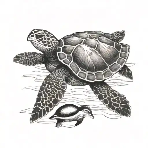 Leatherback Sea Turtle And Penguin