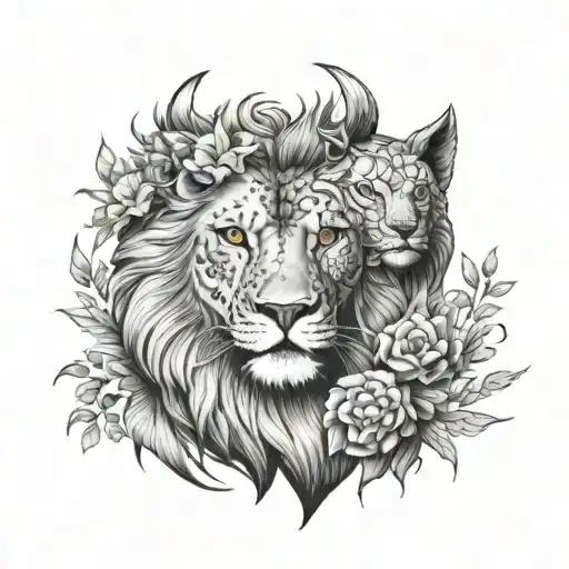 Dog Hen And Lion Compile In One Tatto