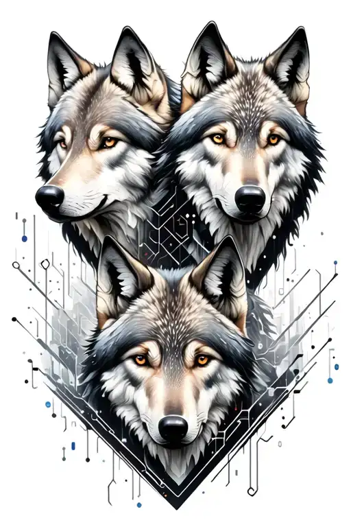 Pack Of Wolfs With Matrix Code Flowing