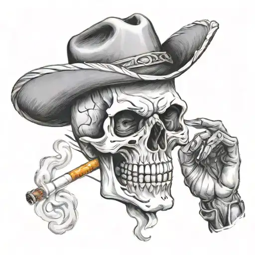 Cowboy Skull Smoking A Cigarette