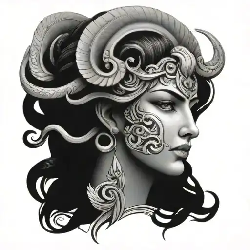 Face Half Medusa Half Athena Greek Goddess