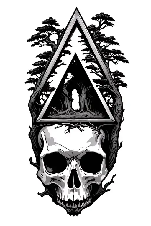 Skull On Forhand With A Triangle Shape Coming Out Of Tree