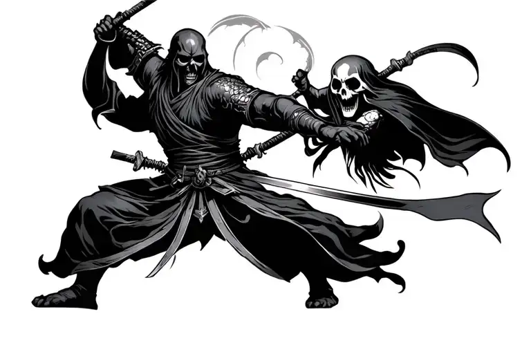 Samurai Battling Grim Reaper