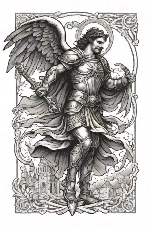 Saint Michael Defending A Catholic Church Against Evil Forces
