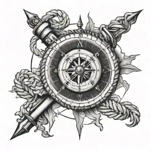 Old Map With Compass And Rope Intertwined