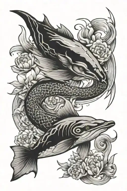 Stingray And Ying Yang And Koi Fish