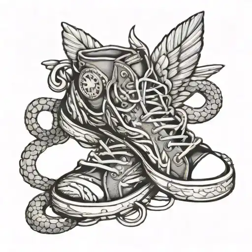 Winged Track Shoe With Snake Wrapped Around