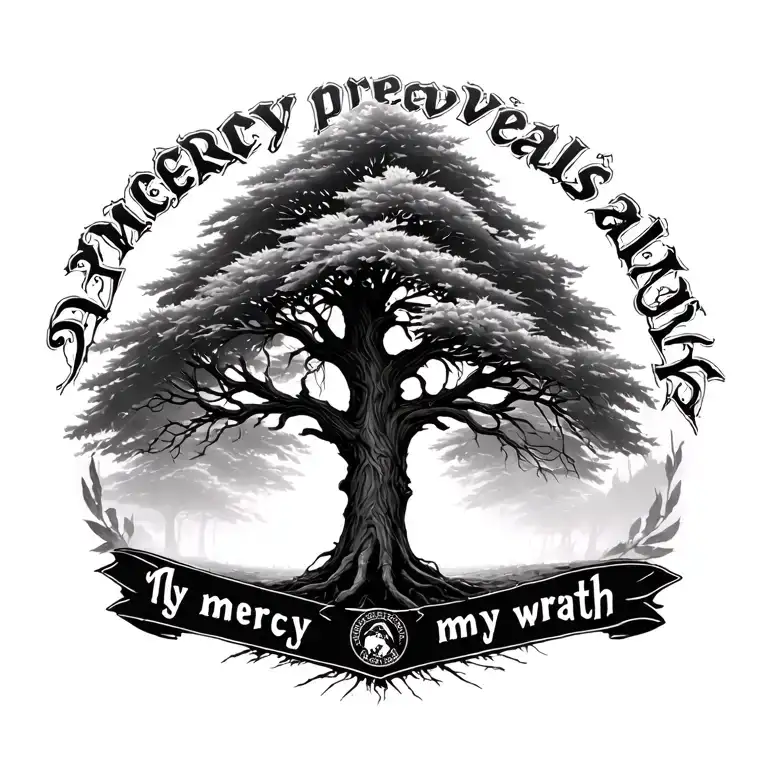 A Willow Tree From The Walking Dead And The Words My Mercy Prevails Over My Wrath