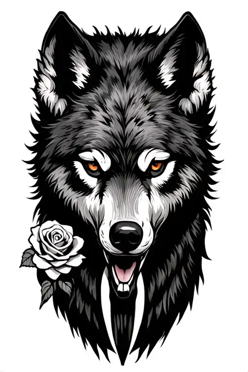 Bear Paw Claw Wolf Head With Rose