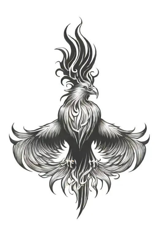 Burning Phoenix Symbol With Wings Spread