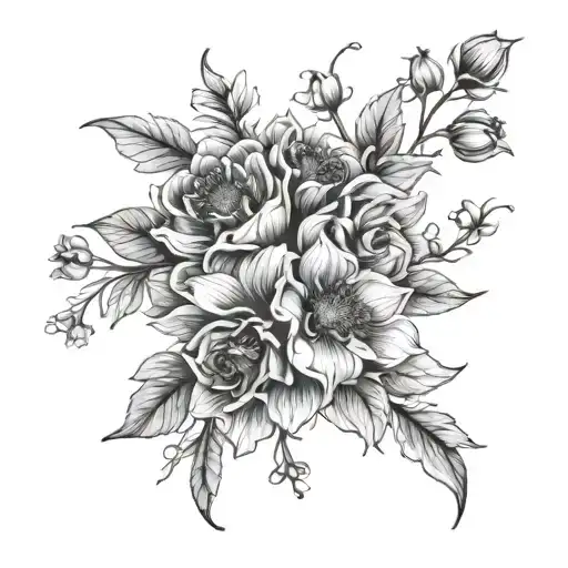 2 Bunches Of Fine Line Flowers Intertwined