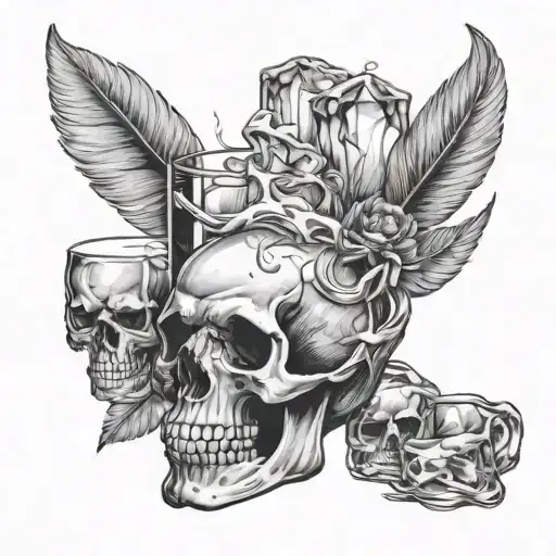 Whiskey Glass And Skull Ice