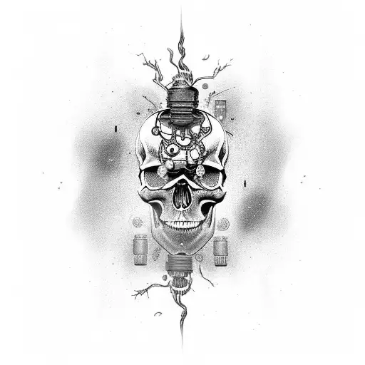 Skull With Electronic Circuitry Pouring Out Of An Hourglass