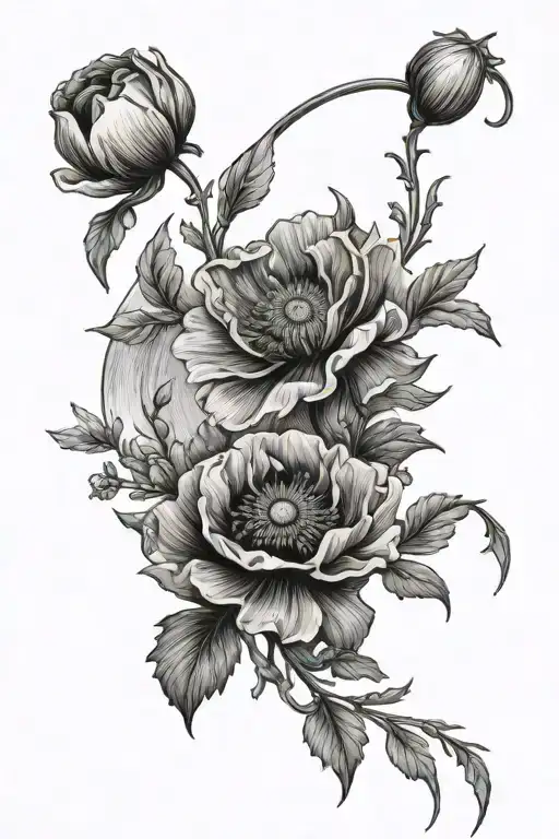 Poppy And Honeysuckle On A Moon Merging Together