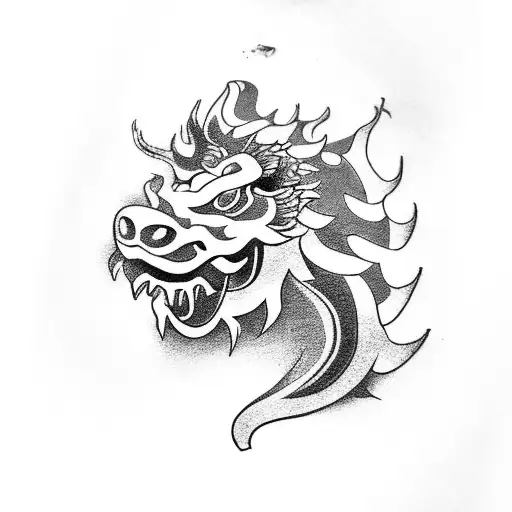 Chinese Dragon And Lion And Holly Bush