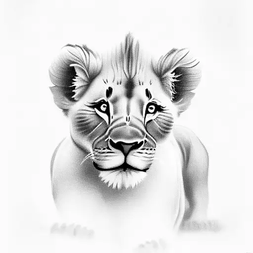 Lioness And Lion Cubs Surrounded By Lotus Flowers