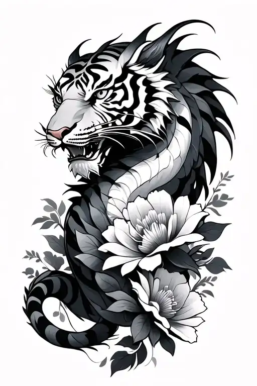 Dragon And Tiger With Flores De Loto