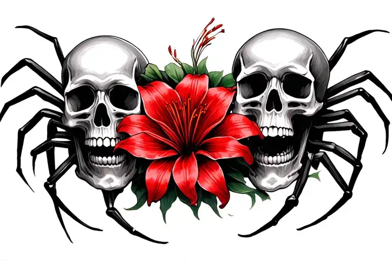 Smaller Skulls Intertwined With Red Spider Lily In The Shape Of An Oval With A Space In The Middle