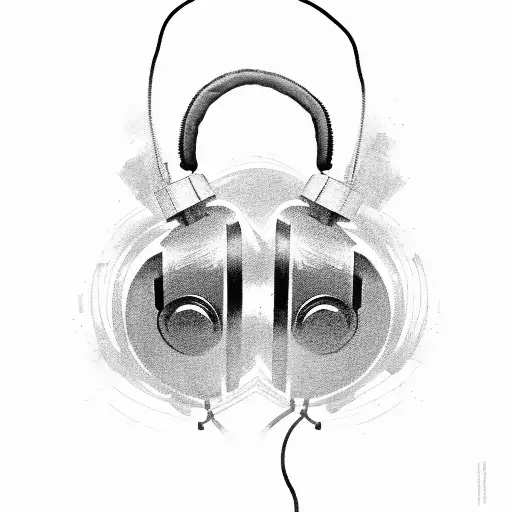 A Black And Grey Portrait Of A Dj With A Heart-shaped Headphone