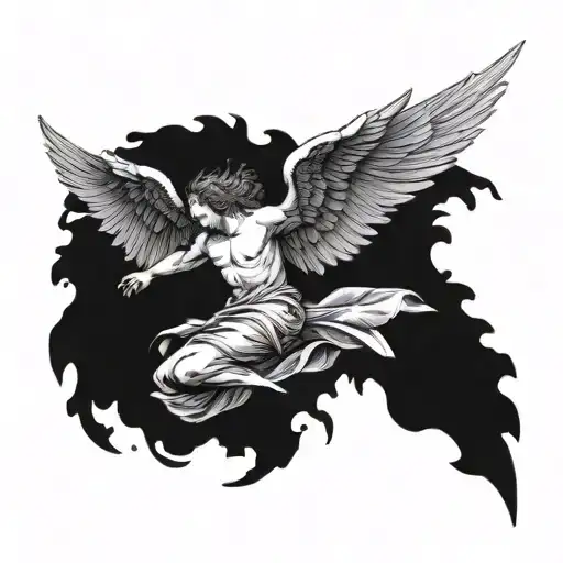 Icarus Falling Angel Line Drawing Simple