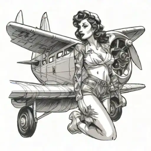Pinup Gitl In Front Of Airplane