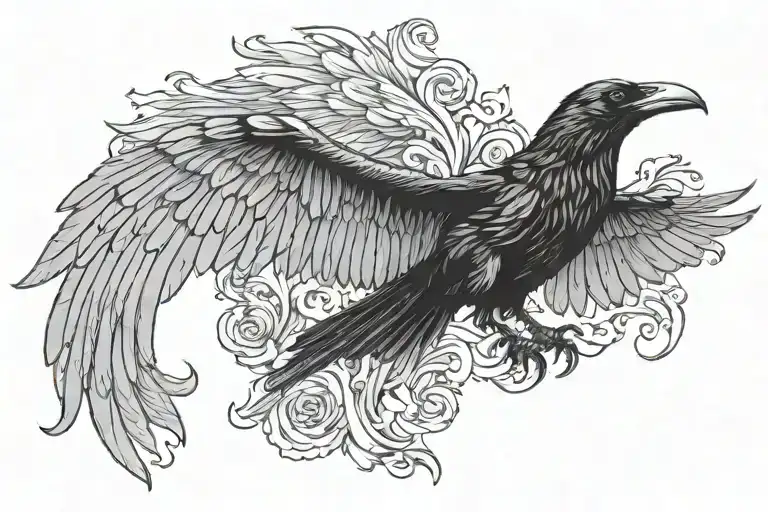 Raven With Outstretched Wings Carrying A Sythe