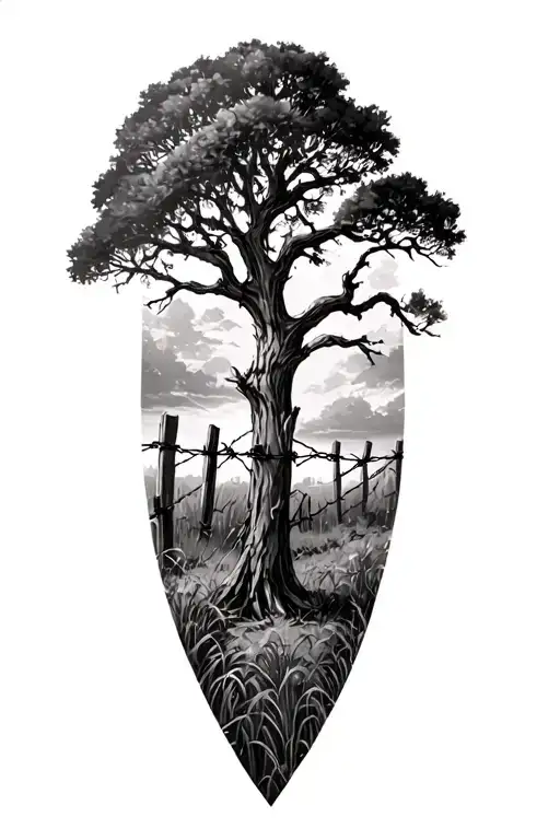 Native Texas Trees And Plants With Barbed Wire Fence Panels