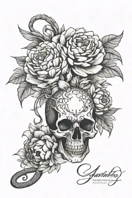 Snake Peonies Skull