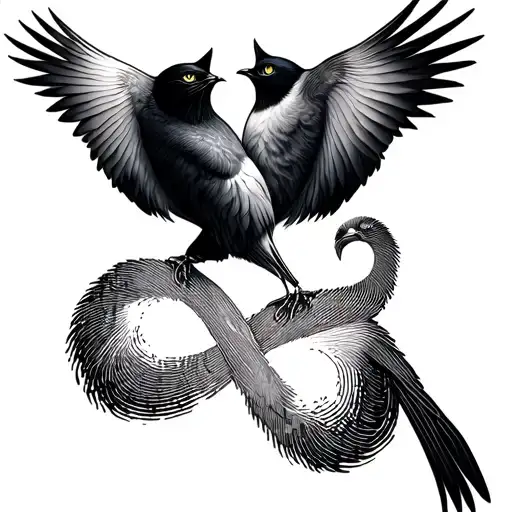 Birds Infinity Sign With Cat Fingerprints Tattoo Design