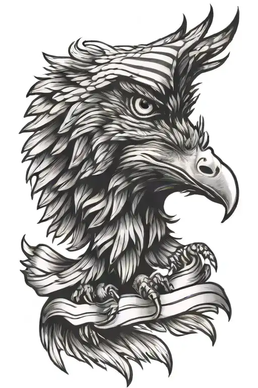 Screaming Eagle With American Flag Intertwined