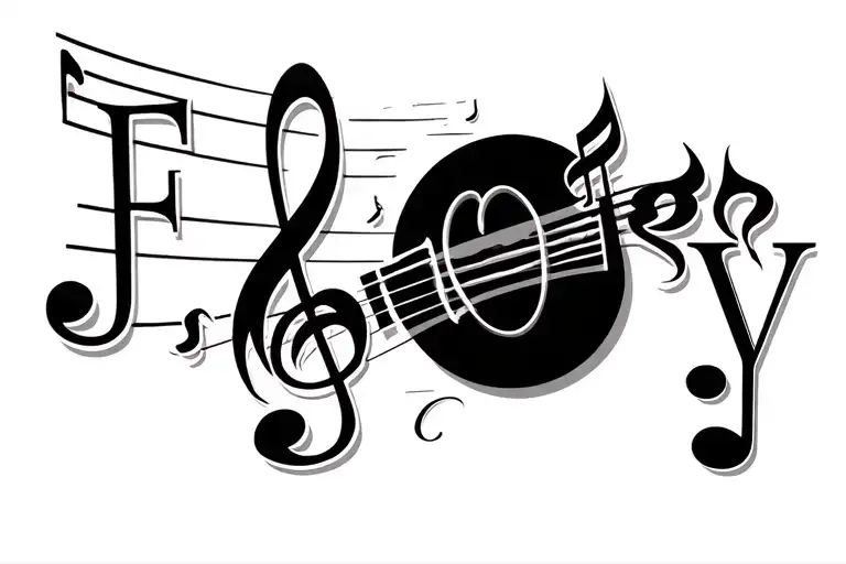 Music Bar With A Capitol J As The Treble Cleff E And C Notes And A Y At The End