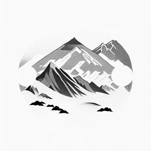 A Silhouette Of Mount Everest With A Camera Lens As The Sun