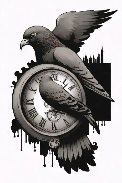 Pigeon With A Clock With A Name Written
