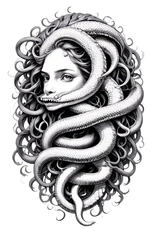 Medusa With Snakes As Hair Tangled Together Conjoined Mad