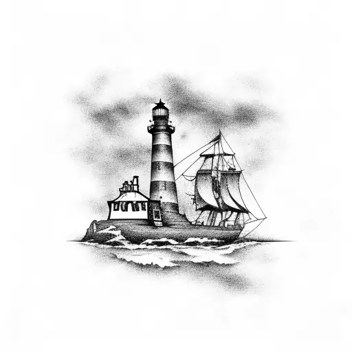 A Pirate Ship Sailing Towards A Lighthouse