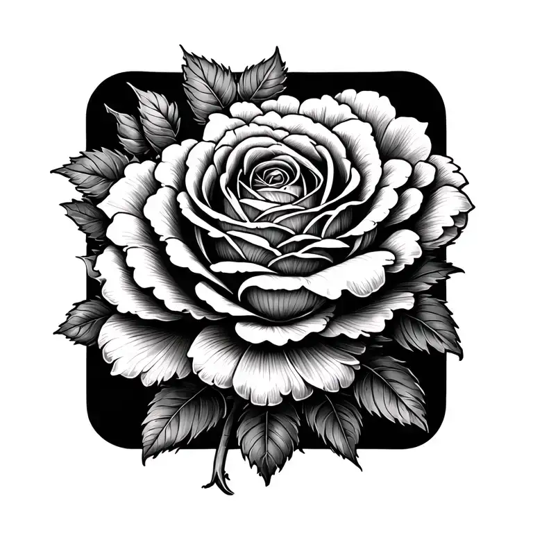 Marigold Flower Hugging A Rose Linework Tattoo Design