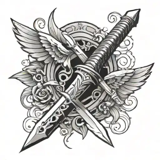 Dagger With Trident Incorporated And Wings As The Handle Of The Dagger