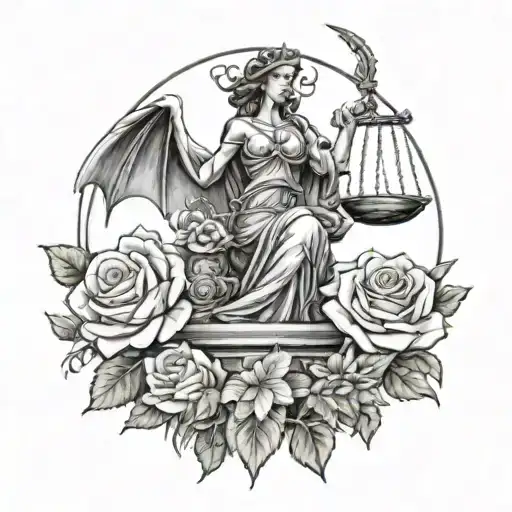 Lady Justice Roses And The Dragon Eating Moon