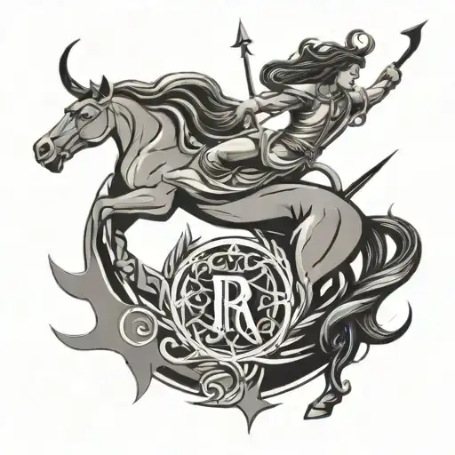 R Calligraphy And Sagittarius Zodiac Sign