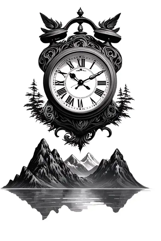 Clock With Tiger Eye With Mountains
