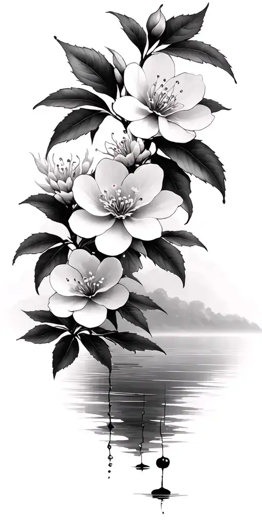 Cherry Blossom With Lake