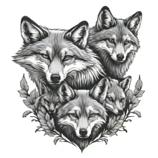 Mom Fox Dad Wolf And 2 Cubs