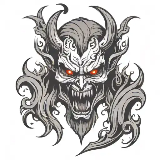 Flaming Demon With Blood Dripping Goatee