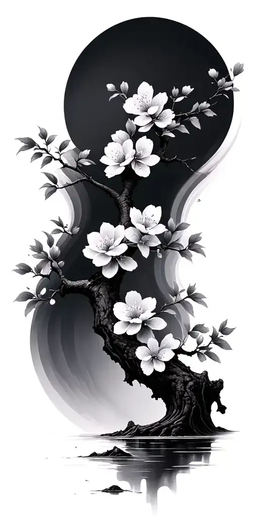 Cherry Blossom Tree With Waterfull