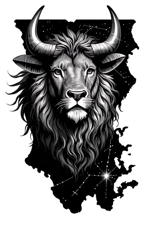 Taurus Constellation And Haley's Comet With Lion Head And Taurus Bull And The Outline Of Louisiana