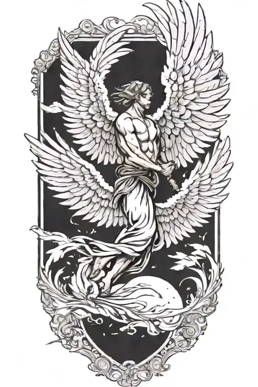 Icarus Flying And Falling Angel With Feathers