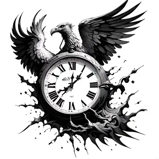 Phoenix Breaking Through A Clock