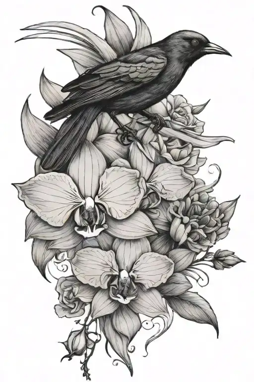 Orchid Blackbird And Rose