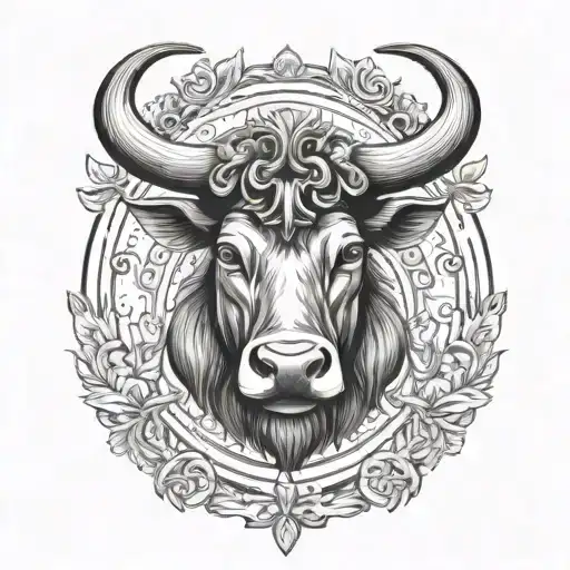 Realistic Taurus With Crown On The Head Front View