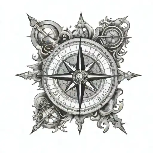 Broken Compass Surrounded By Various